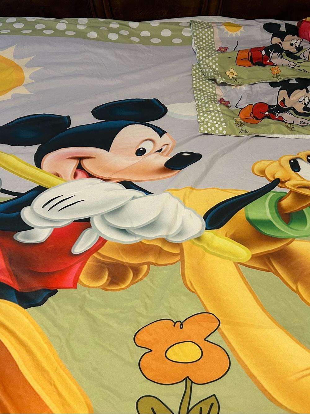 Disney Mickey & Pluto Kids Sheet Set - Green/Yellow/Red/Black